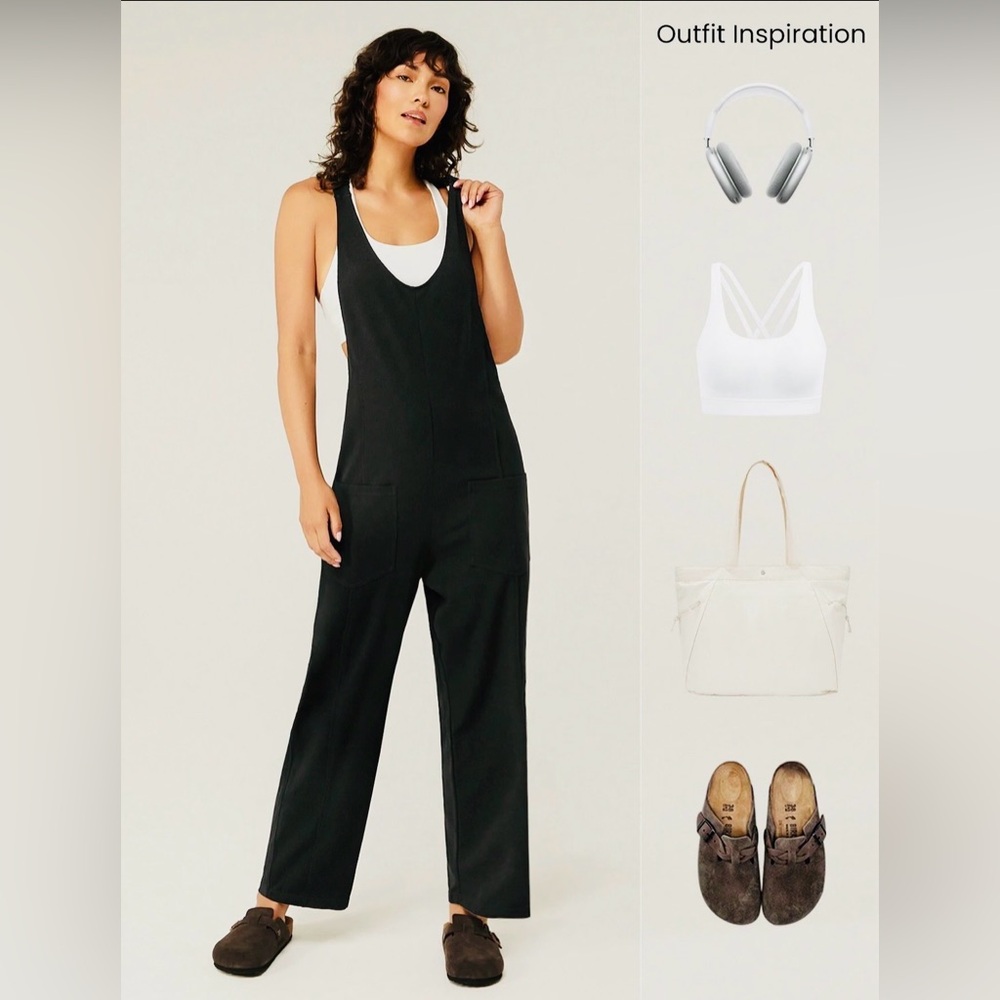 Women's Black waffle knit soft overalls by Glowmode